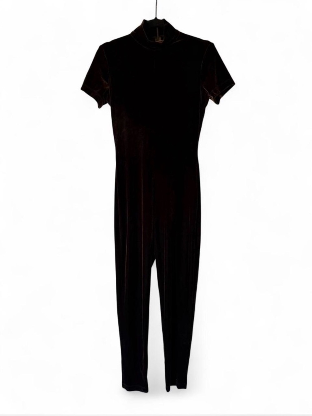 Vintage Velvet Catsuit With Short Sleeves and Mock Neck